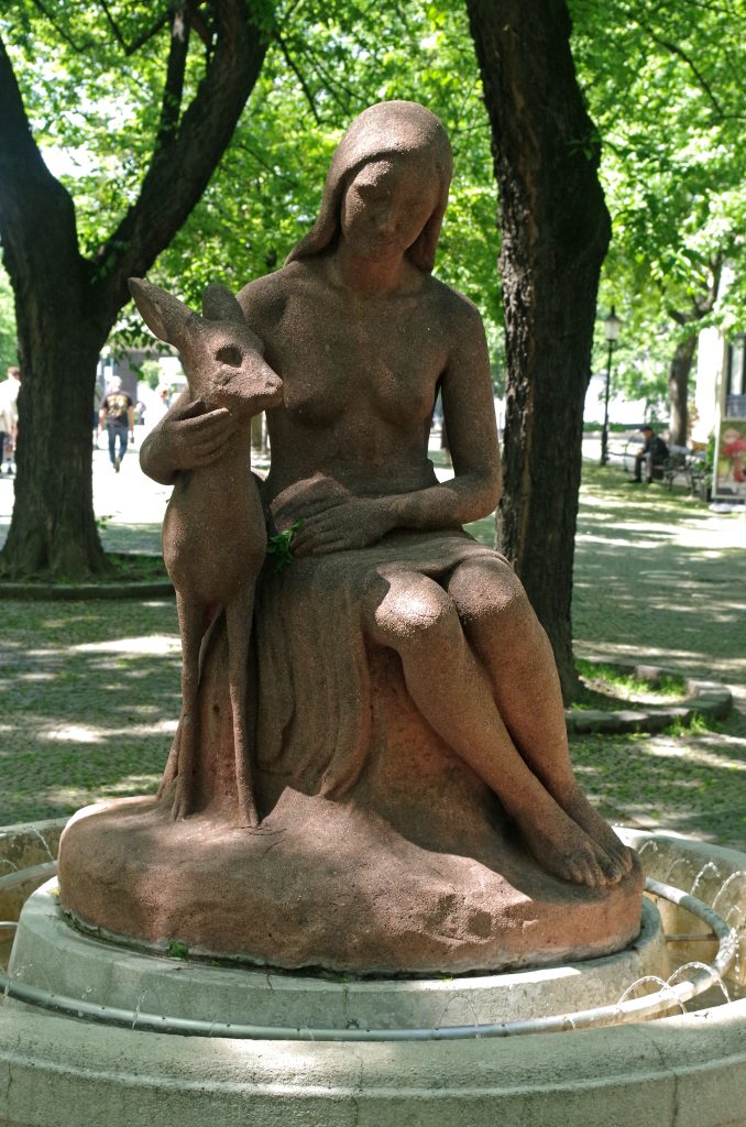 Girl with Fawn fountain, in the Old City, Bratislava