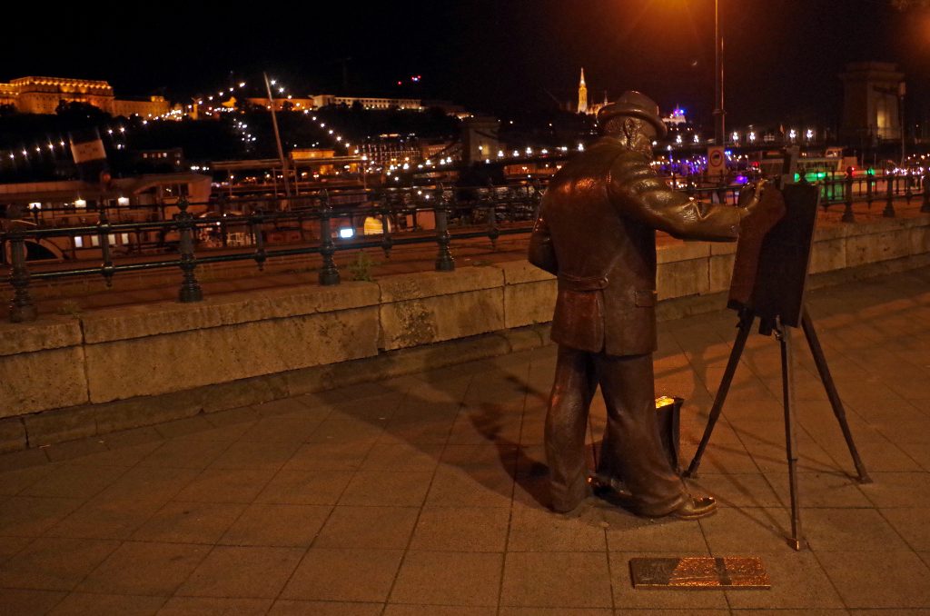 A sculpture along the Danube River in Budapest