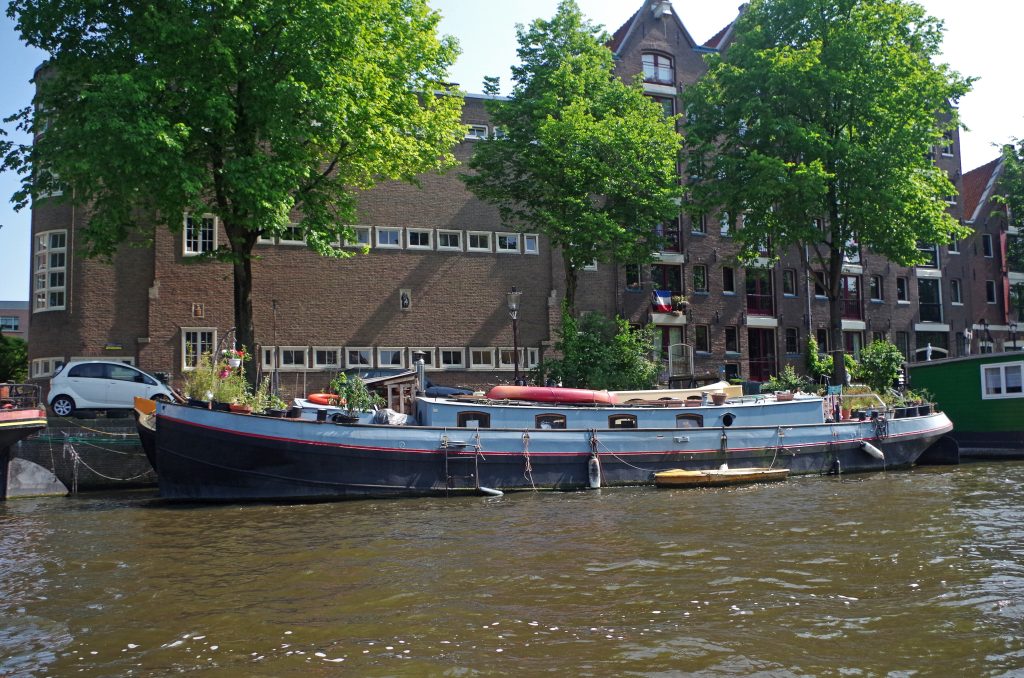 A houseboat along a canal, Amsterdam
