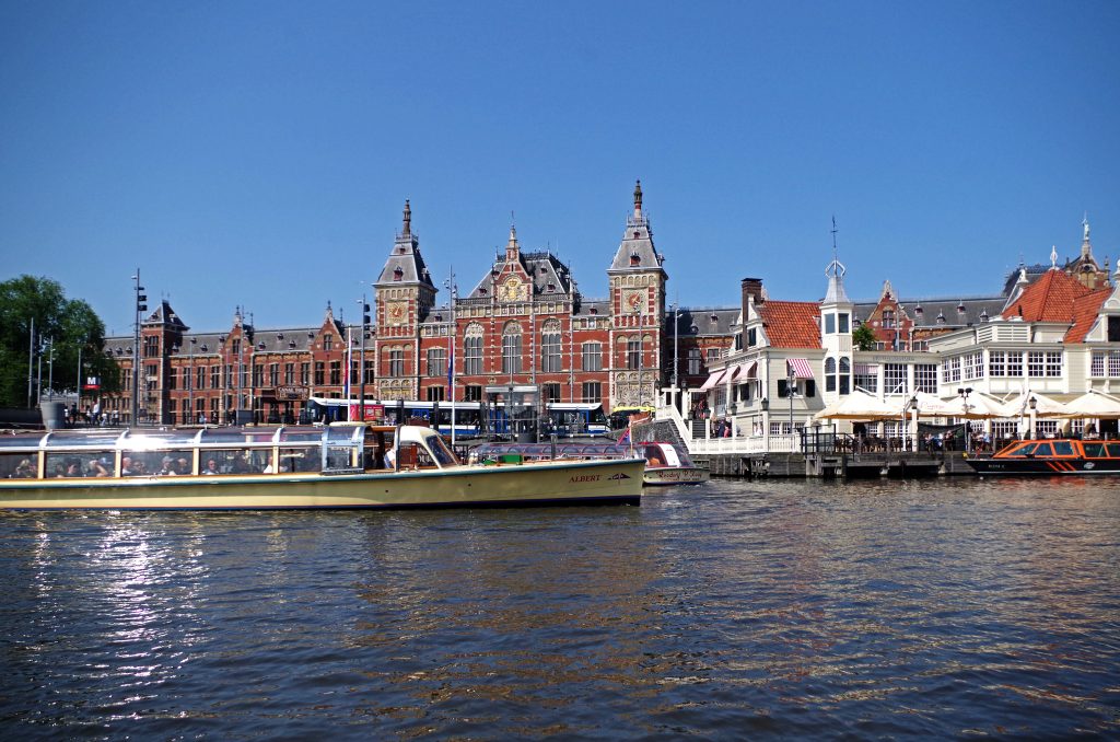A canal tour boat in Amsterdam