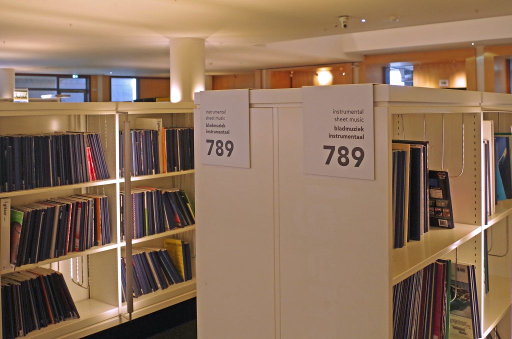 Vocal and instrumental sheet music stacks at Openbare Bibliotheek Amsterdam (OBA), Amsterdam