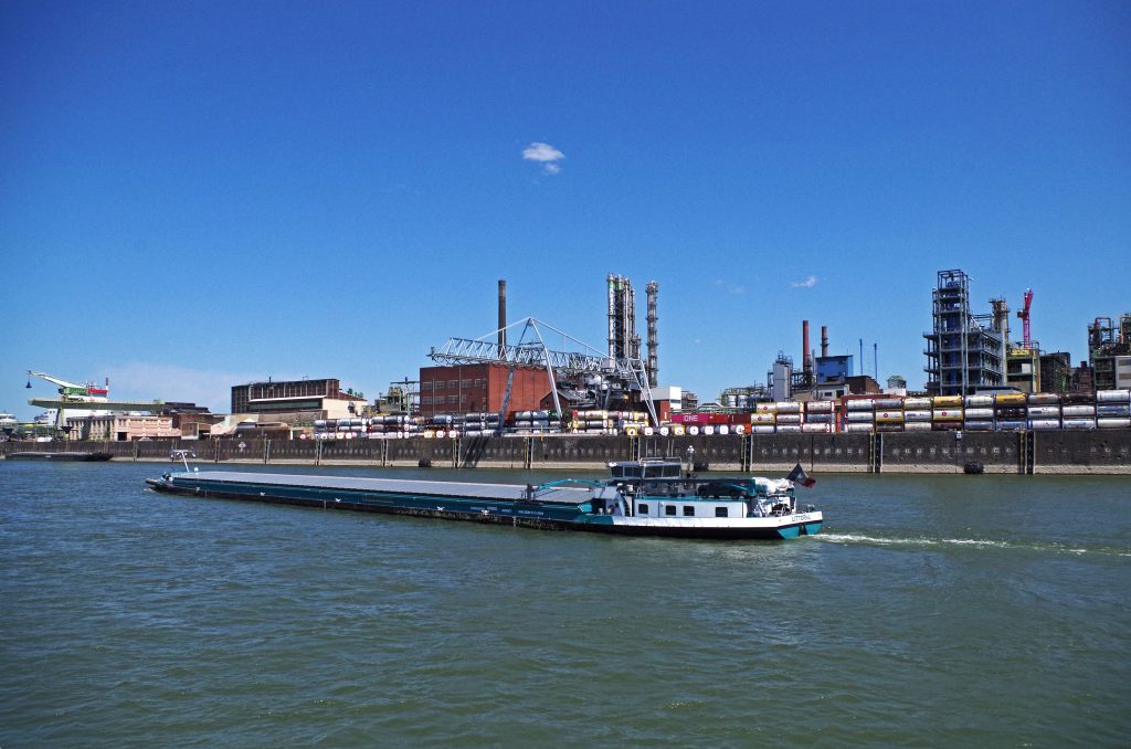 Giant Chempark and a barge along the Rhine near Cologne
